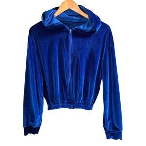 Royal Blue Velour Tracksuit Set Crop Hoodie Shorts Loungewear XL Y2k Athleisure‎
